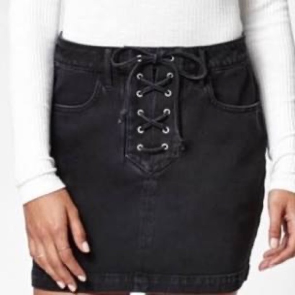 pacsun black laceup denim skirt